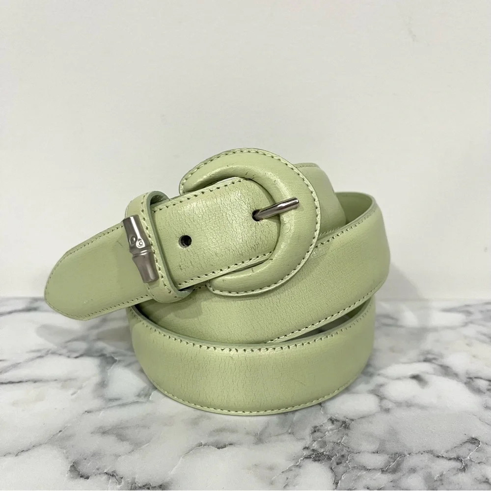 Vintage Longchamp Matcha Pistachio Green Leather Belt Free Size - Picture 1 of 6